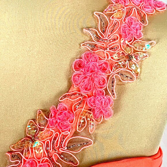 Xscape Asymmetrical Orange and Pink Embellished Gown - Picture 5 of 12